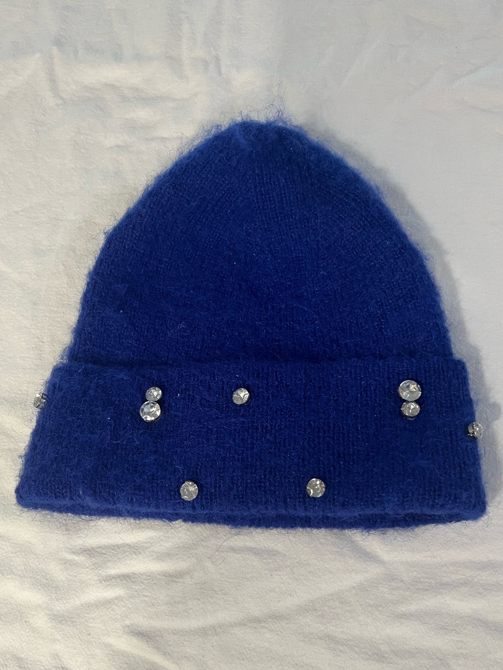 Cobalt Blue Knit Beanie with Rhinestones